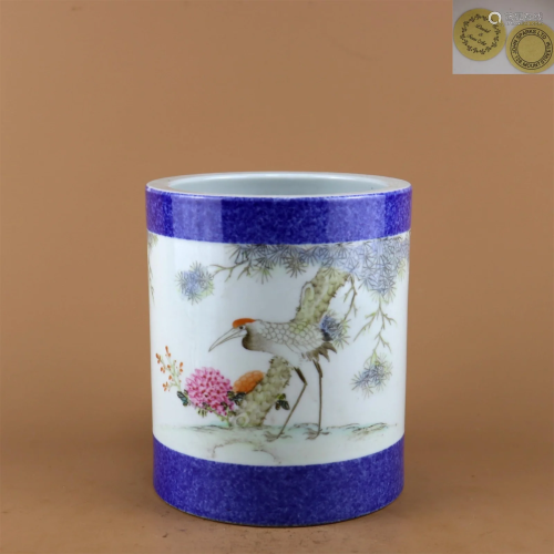 A Famille Rose Porcelain Brush Pot
