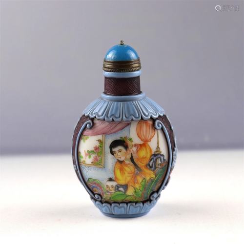 A Carved Peking Glass Snuff Bottle