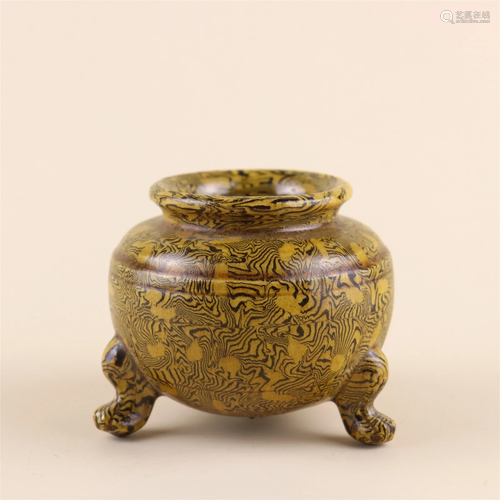 A Yellow Glazed Tripod Porcelain Incense Burner