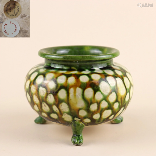 A San-Cai Glazed Tripod Porcelain Incense Burner