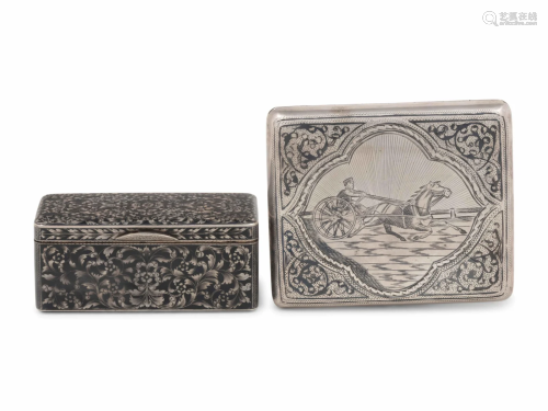 Two Russian Niello Silver Snuff Boxes