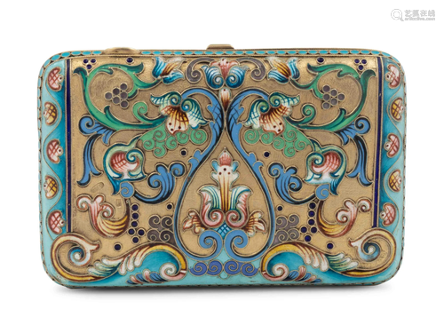 A Russian Shaded Enamel Silver-Gilt Cigarette Case