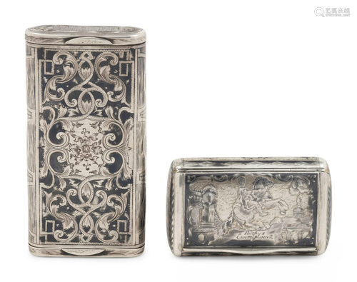 Two Russian Niello Silver Boxes