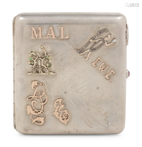 A Russian Gold, Enamel and Diamond Charm Mounted Silver