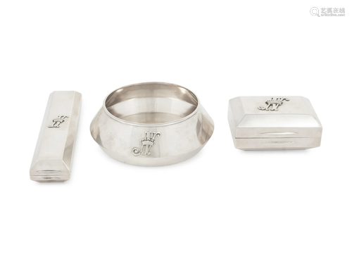 A Russian Silver Three-Piece Smoking Set