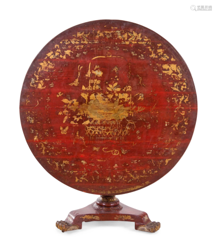 A Regency Style Lacquered and Japanned Tilt-Top Table