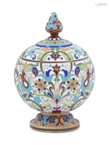 A Feodor Ruckert Enameled Silver Covered Jar