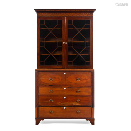 A George III Style Satinwood Inlaid Mahogany Secretary