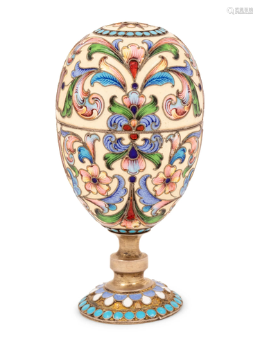 An Unusual Russian Enameled Silver Convertible Egg-Form