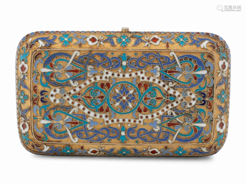 A Russian Enameled Silver-Gilt Cigarette Case