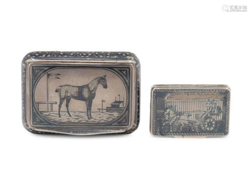 Two Continental Niello Silver Snuff Boxes