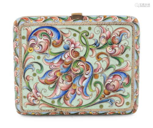 A Russian Shaded Enamel Silver Cigarette Case