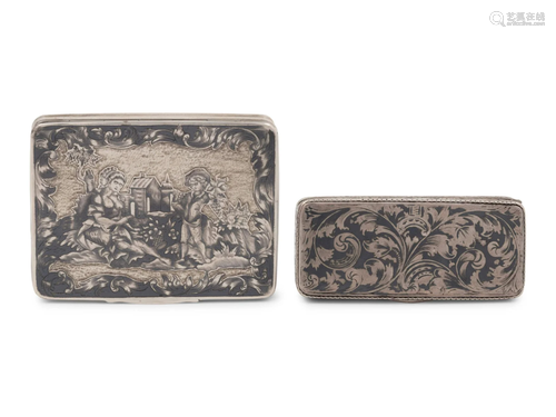 Two Russian Niello Silver Snuff Boxes