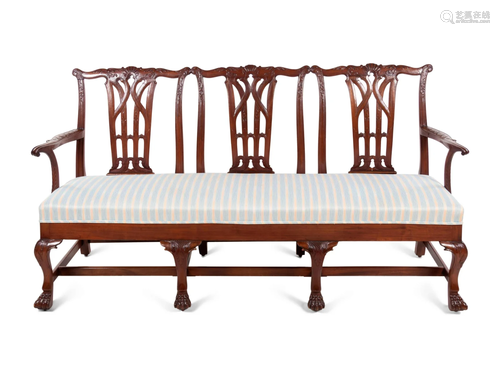 A George III Style Carved Mahogany Triple-Back Settee