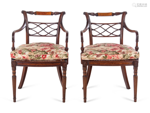 A Pair of George III Carved Mahogany Armchairs