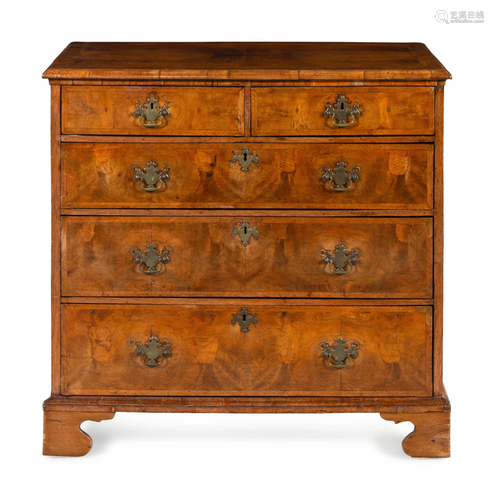 A George I Figured Walnut Veneered Chest of Drawers