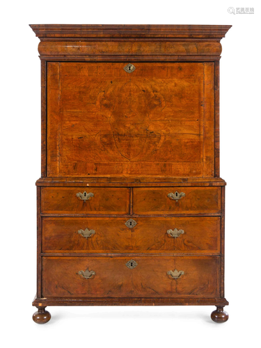 A George I Figured Walnut Secretary Chest