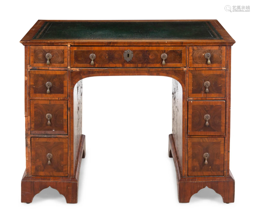 A George II Style Oyster Veneered Pedestal Desk