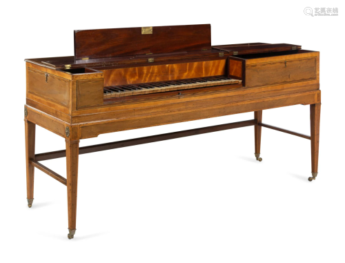 A George III Mahogany and Satinwood Spinet Piano