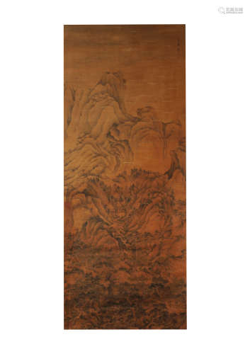 中國古代書畫 王蒙款 山水圖