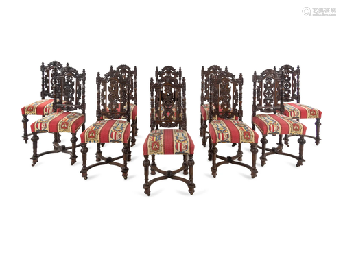 A Set of Ten William and Mary Style Oak Dining Chairs