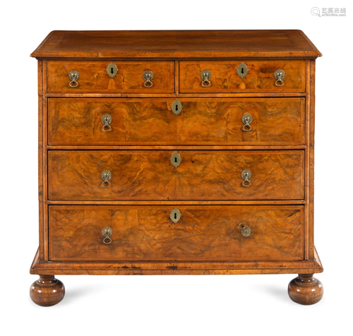 A George I Figured Walnut Veneered Chest of Drawers