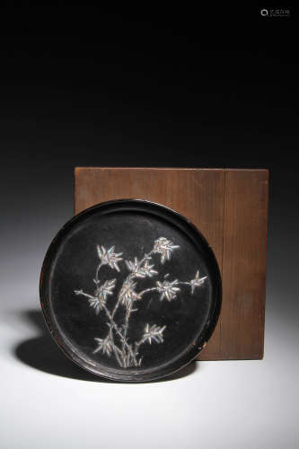 清代 黑漆螺鈿 竹紋盤