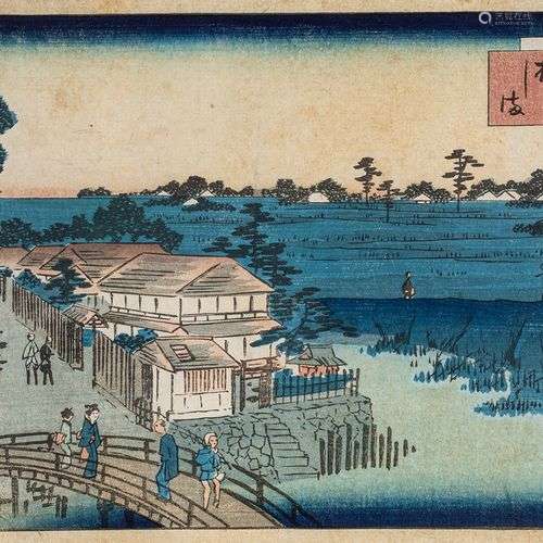 Estampe de Hiroshige, encadrée.Format chuban.Japon fin Meiji
