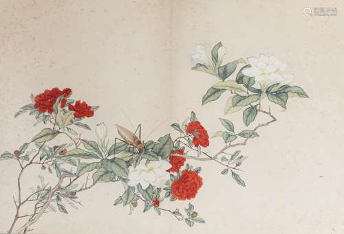 Peinture florale sur papier. Chine 18eH. 32 cm L.49 cm