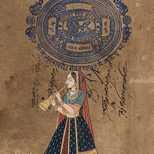 Peinture inde surpapier taxé Jaipur.Inde début XXesiècle