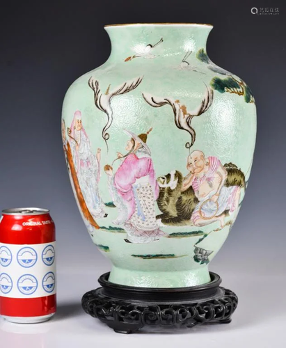 A Green Ground Famille Rose Figural Jar, Qianlong