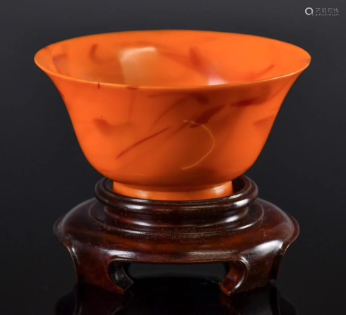 A Yellow Peking Glass Bowl, Qianlong Period w/Stand