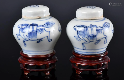 A Pair of Blue and White Jars, Ming