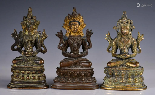 Three Bronze Buddhas 18thC