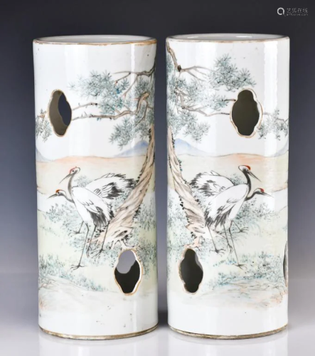 A Pair of Famille Rose Hat Stands Late Qing