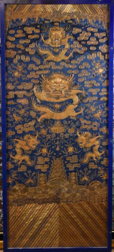 Embroidered Silk Gold Thread Dragon Panel, Qing