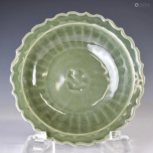 A Large Longquan Celadon Barbed Charger, Ming