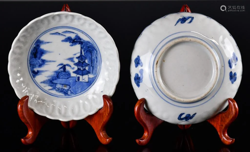 Two Blue&White Landscape Dishes, 18th C