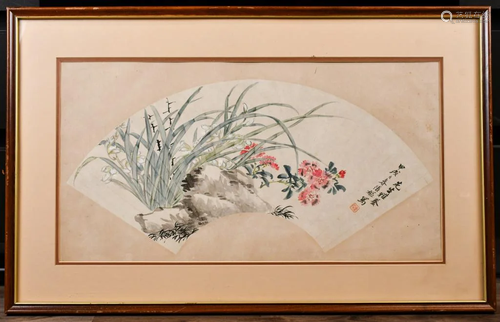 Zhang Xinjia (1909-1991) Fan Page w/Frame