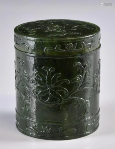 A Carved Spinach Jade Cover Box Republic P