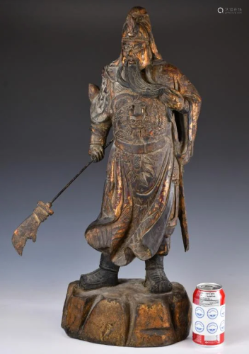 A Gilt Wood Statue of Guan Yu, Qing