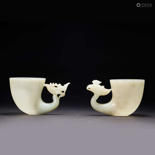 Tang Dynasty,Hetian Jade Dragon and Phoenix Cup