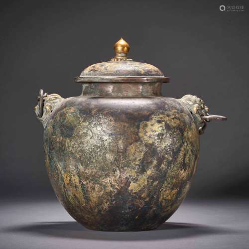 Tang Dynasty,Silver Gilt Binaural Lidded Jar