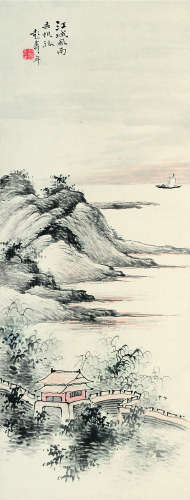 彭寿年 江城风雨去孤帆 纸本立轴