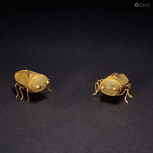 Ming Dynasty,Crystal Inlaid Gold Cicada