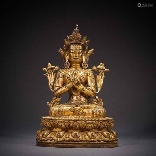 Qing Dynasty,Bronze Gilt Buddha Statue