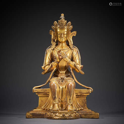 Qing Dynasty,Bronze Gilt Buddha Statue