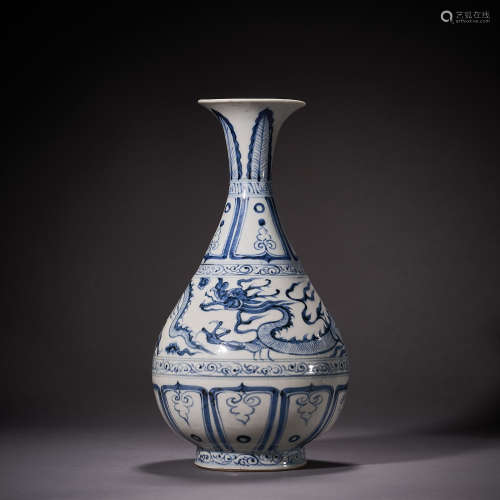 Yuan Dynasty, Blue and White Dragon Pattern Jade Pot Spring ...