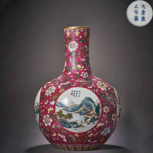 Qing Dynasty,Famille Rose Celestial Sphere Bottle