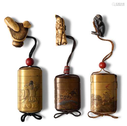 THREE JAPANESE LACQUER INRO EDO PERIOD (1603-1867) AND MEIJI...